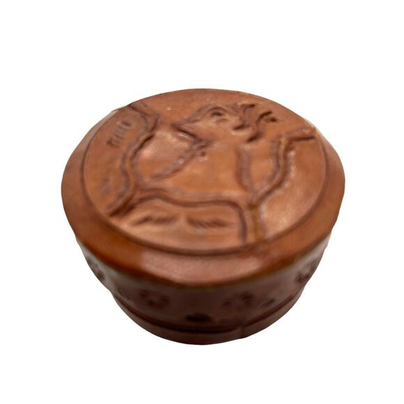 Decorative Trinket Box Vintage Brown Primitive Leather Deer Antelope Size Small